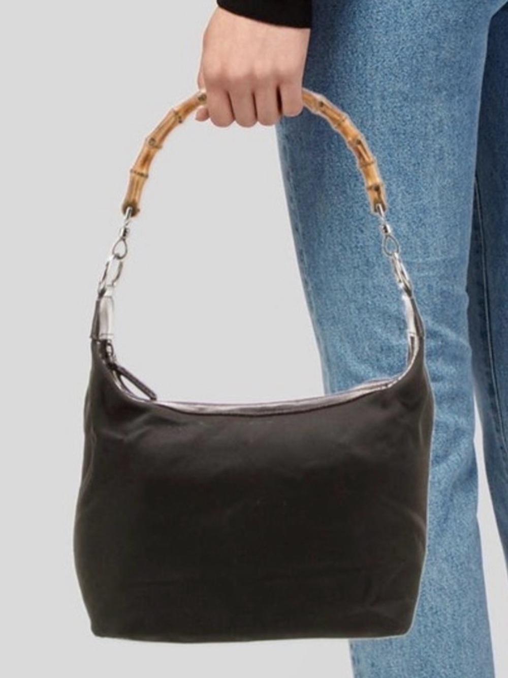 GUCCI canvas shoulder bag with Bamboo Handle